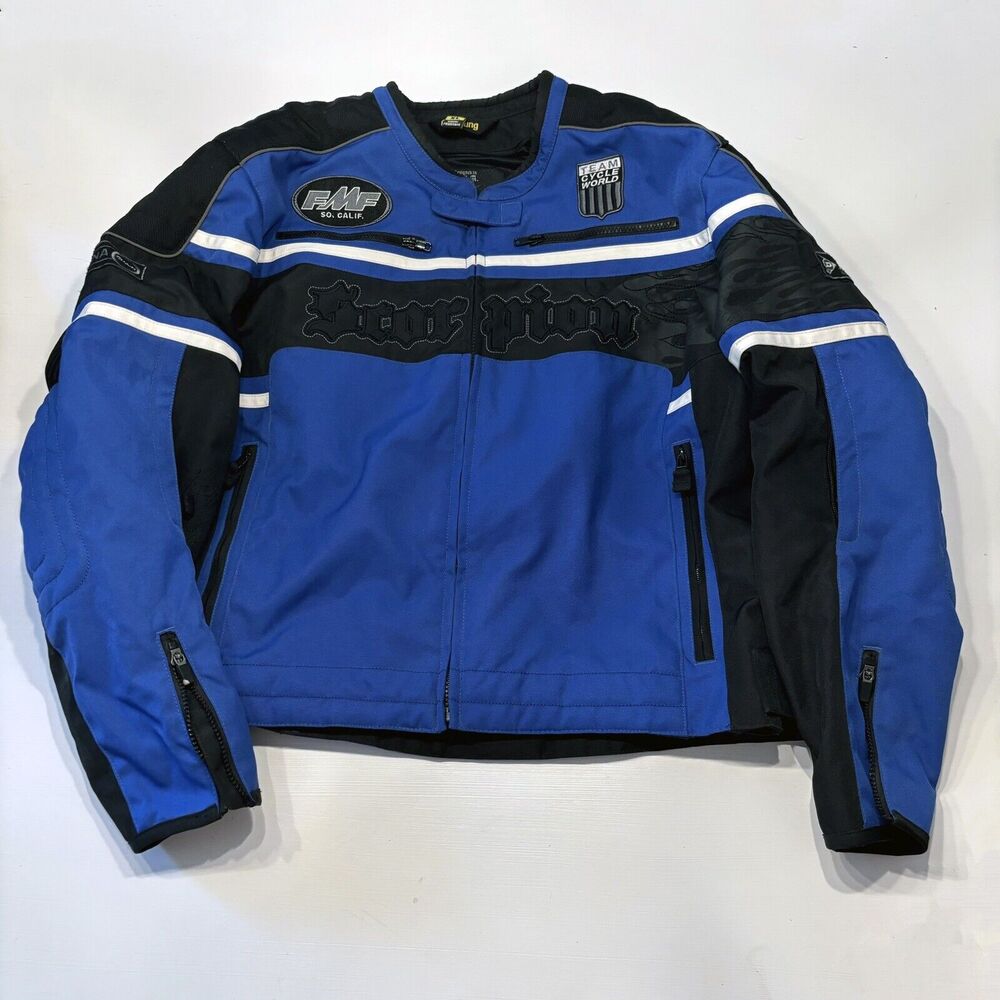 Scorpion Exo Burnout Blue Black FMF Team Cycle Motorcycle Riding Jacket Size XL